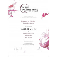 Urkunde Blaufränkisch Ried Alt Satz 2018 Gold Bgld. Landesprämierung 2018